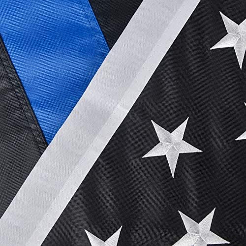 Флаг Тънка синя линия, 3x5 фута, Направено в САЩ, с Бродирани Звездите, Нашитыми ивици, месингови люверсами, защита от uv, 300D