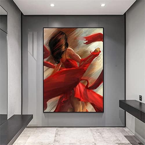 Дебела Червена пола от ръчно изработени Дамски Художествена живопис с маслени Бои върху платно, Декорация на Всекидневна, Голяма