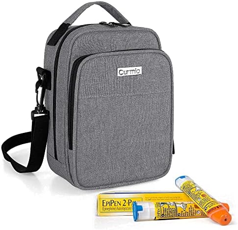 Чанта за носене CURMIO Epipen с пагон, калъф Epipen с карабинер за 2 EpiPens, Auvi-Q, Спринцовки, Флакони, спрей за нос (Само чанта, Патентован дизайн)