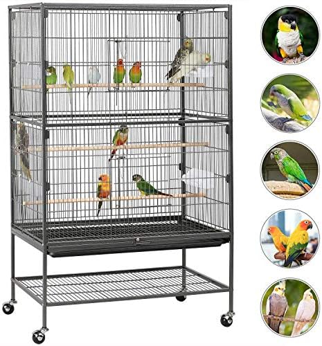 Yaheetech 52-инчов Фалшиви Стоманена Клетка за птици Голям полет King Bird Cage за Папагали African Grey Quaker Sun Parakeets Зелени
