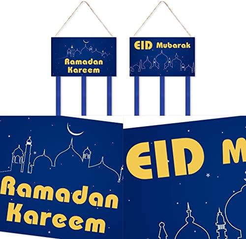 Държач за карти Eid Mubarak на Ден на Рамадан Карим Стенни Поставки за снимки с 40 Дървени Фотоклипсами под формата на Снежинки,
