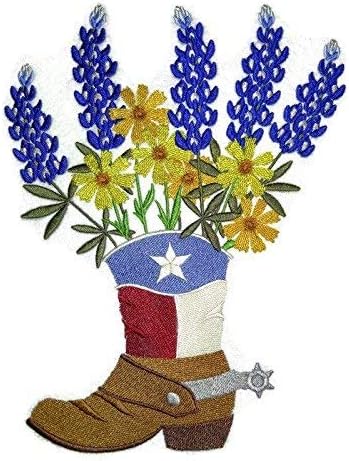 Тексас цветя в ковбойских ботуши [Обичай и уникални] С бродерия на желязо нашивке 6,9 9] [Произведено в САЩ]