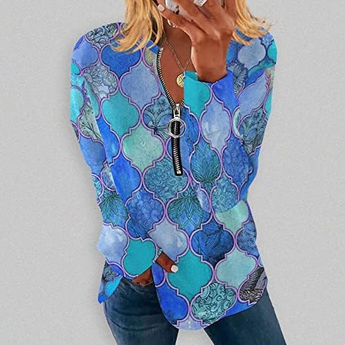 Дамски Тениски с дълъг ръкав, Ежедневни Блузи в Нерегулярную Ивица с Геометричен Принтом, Свободни и Удобни Риза, Блуза