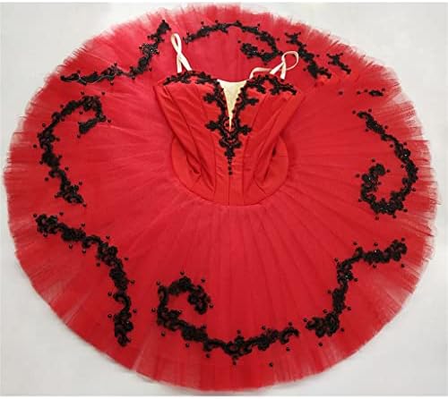 DINGZZ Червен Балет За Момичета Професионален Балетен Палачинка Червен Черен Класически Балет за Конкурса за изпълнители (Цвят:
