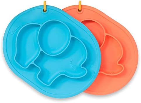 Силиконовата издънка на ТРЪБЕН Слон с дупка за окачване, Разделени чинии за деца, Мини и нечупливи, не съдържат BPA, могат да се мият в миялна машина и микровълнова пе?