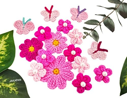 JAKAPAN Красиви Цветя с Ръчно изработени, Листа и Пеперуди, Възли на една Кука за Бродерия, Апликация от Трикотажни на цветя, Сватбени