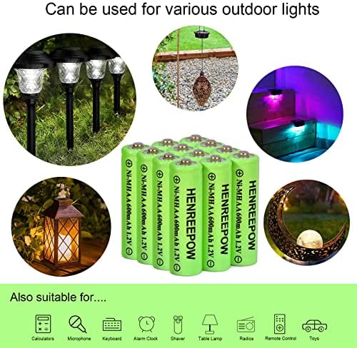 Акумулаторни батерии Henreepow AA двоен капацитет 1,2 В, предварително заредени за озеленяване на градината, Външни соларни лампи,