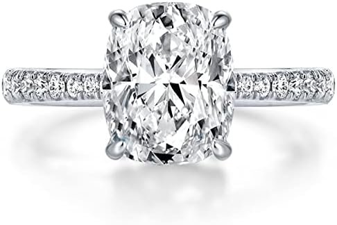Годежен пръстен с муассанитом 4 карата за жени, по-дълги от кройката под формата на възглавници, бяло позлатените сребро