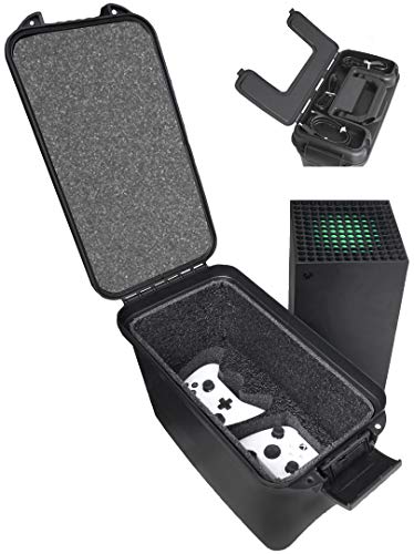 Компактен твърд калъф Case Club - Подходящ за Xbox Series X, две контролери и кабели - Удароустойчив - Заключени в замъка От стиропор, нарязани на лазер - Произведено в САЩ (Xbox Ser