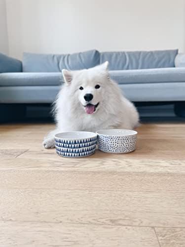 Керамична Купа за кучета Waggo Shibori Печат за малки и Големи породи - Тежка и Устойчива Купа за храна и вода за домашни любимци,