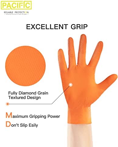 Ръкавици за еднократна употреба PACIFIC от нитрил ЛПС, без латекс, повишена здравина и прах, 8 mils, Ръкавици за промишлени Механици, Тежкотоварни Оранжеви Ръкавици, С тек