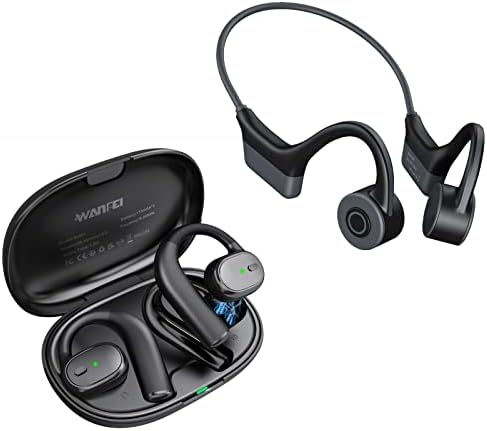 Слушалки WANFEI с костна проводимост, Подобрени Слушалки с отворен Ухото, Безжична Bluetooth Слушалка за спорт (2 слушалка)