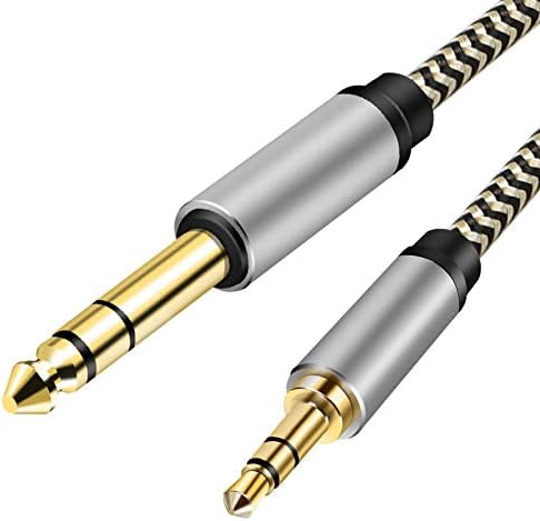 Аудио кабел 3.5 мм-6,35 мм, 6 фута, Позлатени Терминал, корпус от с сплав в Сребърен цвят, 3,5 мм 1/8 Plug TRS-6,35 мм, 1/4 Plug TRS, Стерео аудио кабел в найлонов оплетке за мобилен телеф