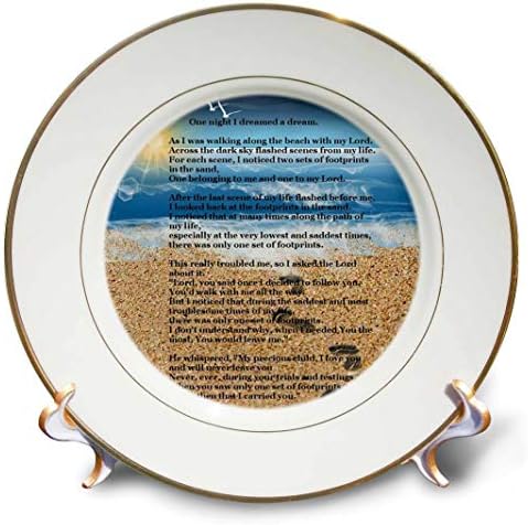3 Начертайте Следи по пясъка на плажа с Стихотворением-Порцеланова чиния, 8 инча (cp_204469_1)