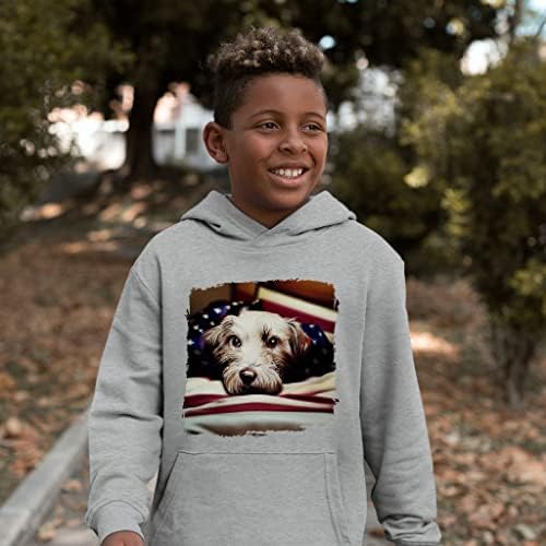 Детска hoody от порести руно с принтом кучета - Детска hoody с качулка Териер - Hoody с флага на САЩ за деца