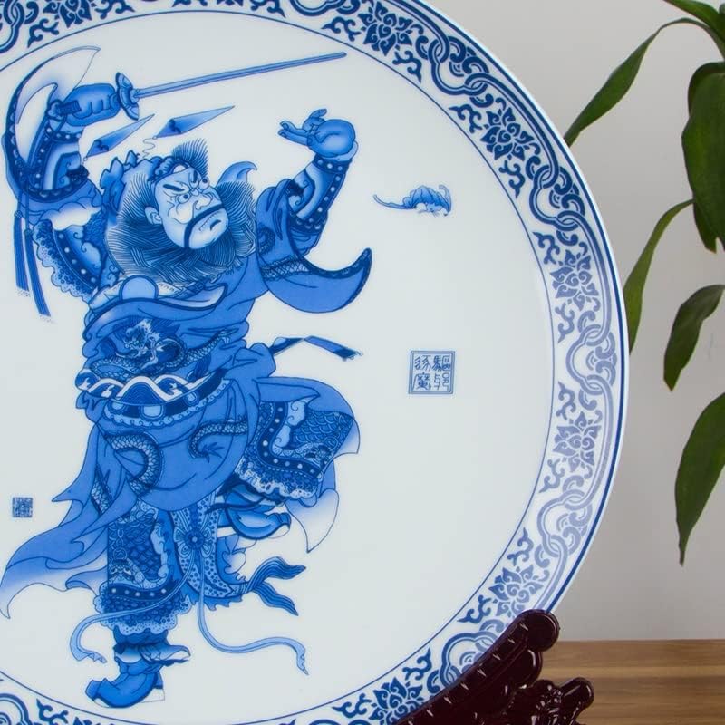 YFQHDD Китайски Стил Синьо-Бяла Декорация на Дома, Кръгла Порцеланова Чиния Дървена Основен Набор от