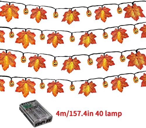 JackRuler Отделението отделение за Деня на Благодарността и Хелоуин, led лампа като кленов лист, венец за вътрешни и външни декоративни тела, венец 4 м 40 светлини, три бата