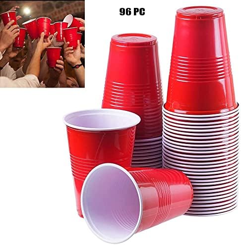 96 Еднократна употреба, Пластмасови Чаши за ежедневна употреба Червени Чашки за Партита Здрави 16 Унции