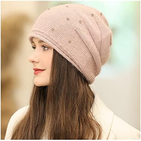 Дамска зимна шапка, Модни Смесени с Топла капачка за жените, Ежедневно Градинска Вязаная капачка (Цвят: каки, размер: 55 см-58 см)