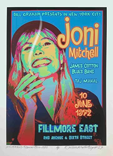 Плакат Джони Мичъл в чест на нейните изяви в Филмор - Изток 1972 г., подписан от Дейвид Бердом
