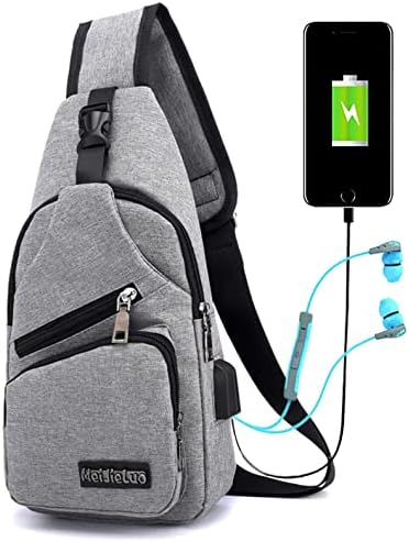 Чанта-Прашка за Мъже и Жени, с Раница на рамо, Отличителни Чанти, Раница през Рамо с USB порт за зареждане и Отвор за Слушалки