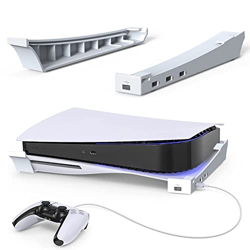 Хоризонтална поставка Geekria, която е съвместима с конзолата PS5, с 4-пристанищен USB възел, основен притежател на аксесоари PS5, който е съвместим с цифрови издания Playstation