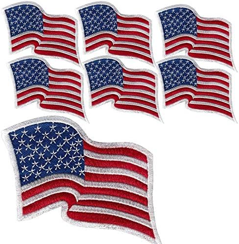6 Опаковки - Нашивка с бродерия на Американското, Вълнообразни, С Бял кант САЩ, Съединените Щати на Америка, Нашивка с флага на
