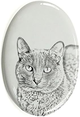 Арт Дог Оод. Котка Korat, Овално Надгробен камък от Керамични плочки с Изображение на котка