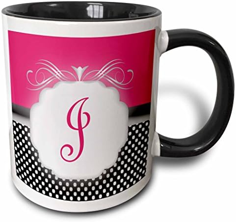 3. Елегантни розови чаши в черно-бял грах с монограм във формата на буквата J - Mugs (mug_113849_5)