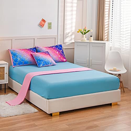 Ylehoc, 6 бр. в комплект одеяла във формата на скали Русалка, Двойно легло в чантата, Цветен комплект спално бельо с Розови Блясък