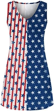 Дамски рокли Лято - Лятна рокля с Флага на САЩ за Жени 2022 с V-образно деколте