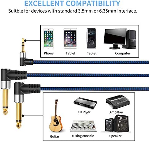 LDKCOK 3,5 мм 1/8 TRS-Двойна 6,35 мм, 1/4 TS Моно и Стерео Y-Образен кабел-Ивица 3 метра Съвместим с вашия смартфон, iPod, звукова