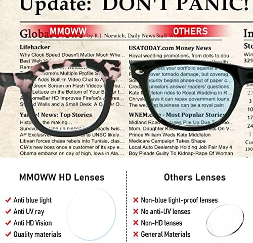 MMOWW 6 Опаковки Големи Квадратни Очила за четене за Жени, Модни Очила в Стил Опра, Блокиране на Синя Светлина, Ридеры с Пружинным тръба на шарнирна Връзка