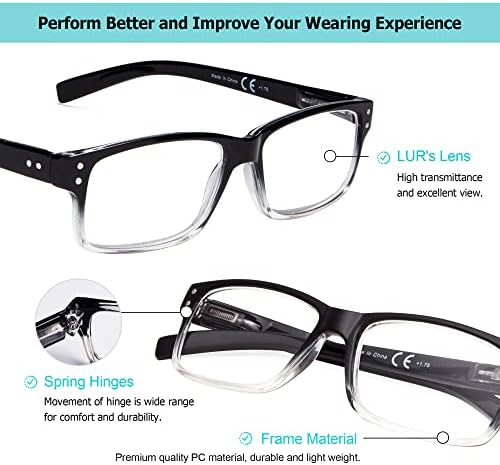 LUR 6 опаковки класически очила за четене + 3 опаковки на метални очила за четене в полукръгла рамка (общо 9 двойки ридеров + 0,75)