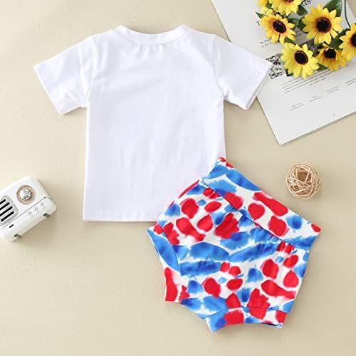 Вземете домашен комплект дрехи за бебе момиче На Деня на Независимостта, Лятна тениска с къс ръкав на 4 юли, Блузи, къси Панталони,