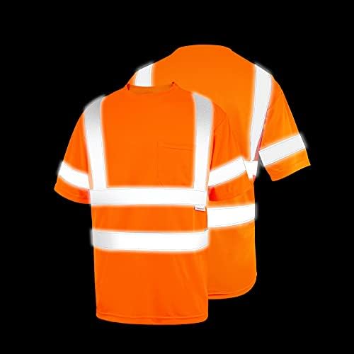 Видима Светоотражающая Защитно риза Pomerol, 3 опаковки, Дишаща Оранжевата Защитна тениска Унисекс с къс ръкав и лента Hi-Vis Отпред,