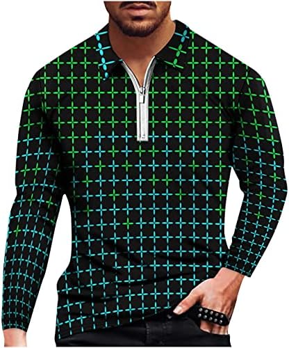 Модерен Ризи за Мъже с 3D Дигитален Печат, Яка с Ревери, Половината от Мълния, Пуловер с Дълъг Ръкав, Блуза, Удобни Универсални