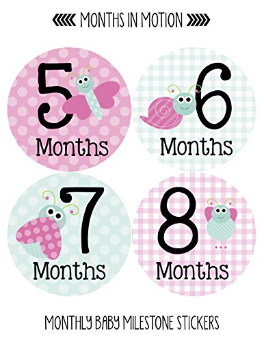 Месечните стикери Months in Motion за новородено - Етикети с камъни за новородено - Етикети за новородени момичета - Месечните стикери