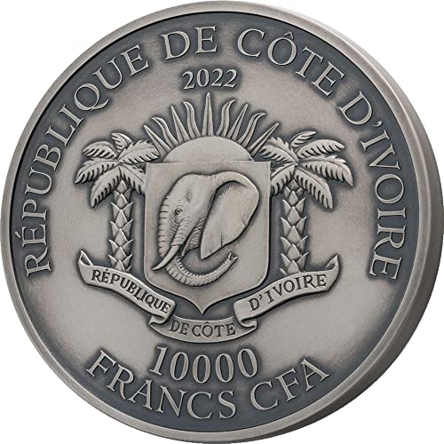 2022 DE Голяма Петица Азия PowerCoin Tiger 1 Кг Сребърна монета от 10 000 франка Бряг Слонова Кост 2022 Антични Гарнитури