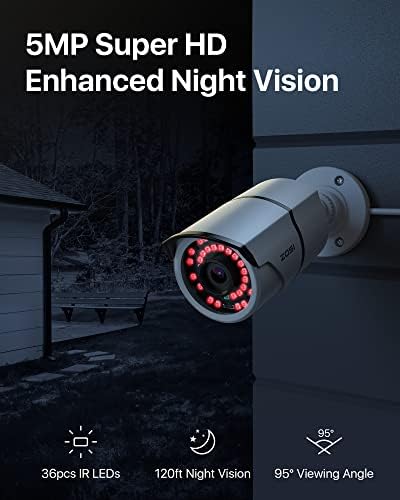 ZOSI 2 ЕЛЕМЕНТА 5-Мегапикселова PoE IP камера Bullet Камера с Нощно виждане, разкриването на превозното средство на човек, Двупосочна