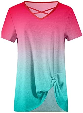 Дамски Блузи Свободно Намаляване с Градиентным Цветен Блок, Графични Блузи Vneck, Блузи, Ризи с Къс ръкав, Обогатяване С Миризмата