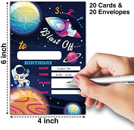 Космически Покани за Рожден Ден LeFohLon, 20 Покани Картички С Конвертами, Покани за Рожден Ден Space Blast за момчета и момичета,