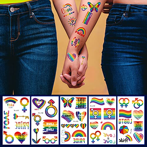 10 Листа с Татуировки гей-Прайда Етикети ЛГБТ Преливащи Временни Татуировки Флаг Сърце Татуировки за Лице Гая на Ден Гордост Водоустойчива