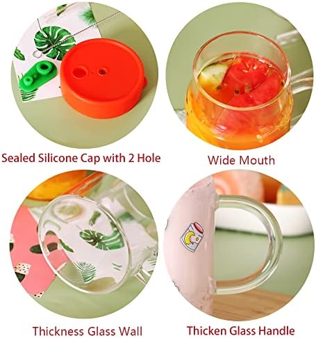 Комплект от 4 Стъклени чаши Кафе на CZFWin обем 17 мл с Капак и Соломинками, Чаши за Кафе от Прозрачно стъкло с Дръжки, Кутии за