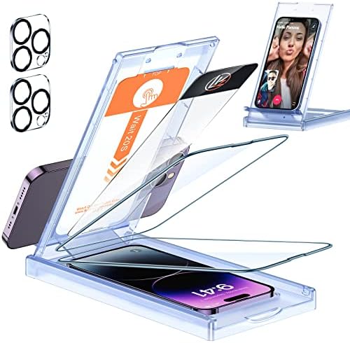 LK 2 опаковки със защитно фолио за екрана на iPhone 14 Pro + 2 опаковки със защитно фолио за обектива с инсталационната кутия [за