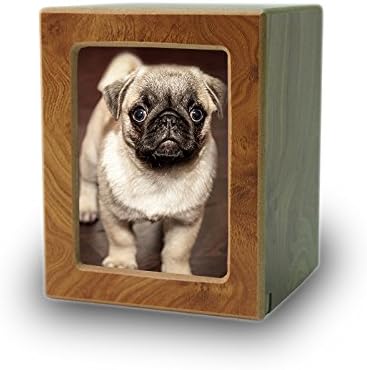 Дървена плоча урна в фоторамке за кучета и котки - Много малък - Побира до 25 Куб. см пръст - Натурална кафява урна за кремация
